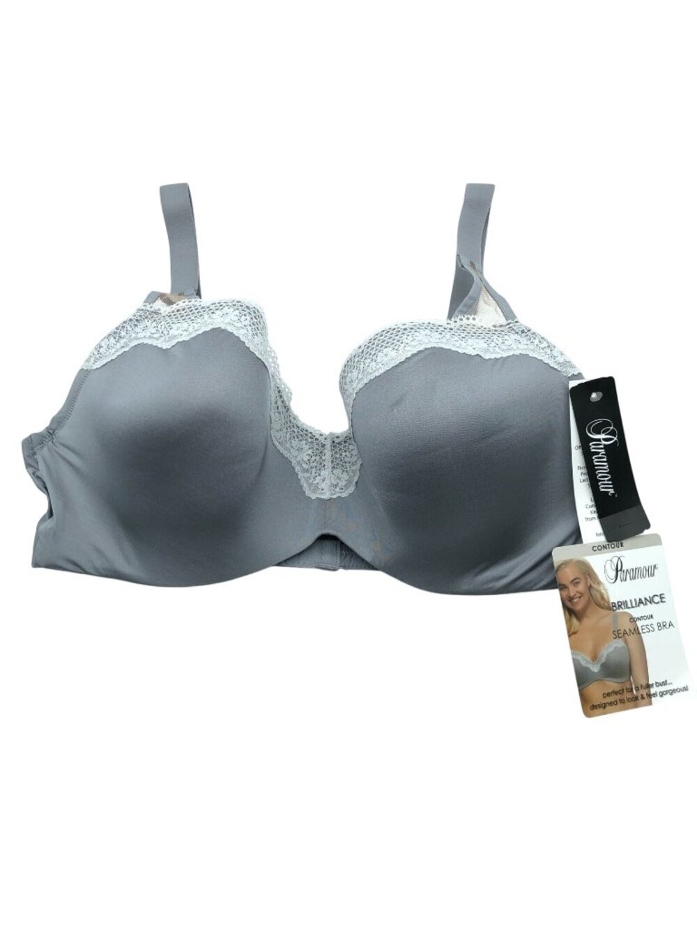 Paramour Brilliance Bra Contour Seamless Underwire Lace Trim Gray Size 42DD